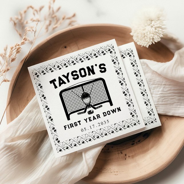 Guardanapo De Papel Hockey Primeiro Ano em Papel de primeiro aniversar (Criador carregado)