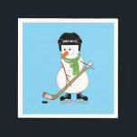 Guardanapo De Papel Hockey Snowman Christmas<br><div class="desc">Excelente para uma festa da casa temática de hóquei ou uma festa da equipe de hóquei. Este boneco de neve tem um bastão de hóquei,  capacete e skates</div>
