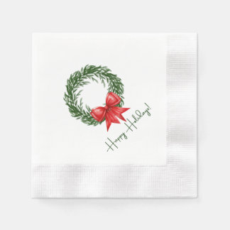 Guardanapo De Papel Holiday Cocktail Napkins | Happy Holidays Wreath