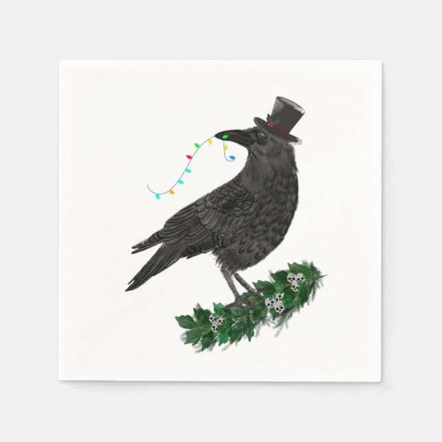 Guardanapo De Papel Holiday Crow with Top Hat (Frente)