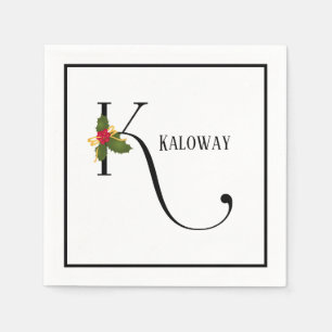 Guardanapo De Papel Holiday Holly Monograma - Letra K Papel Personaliz