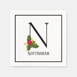 Guardanapo De Papel Holiday Holly Monograma - Letra N Papel Personaliz