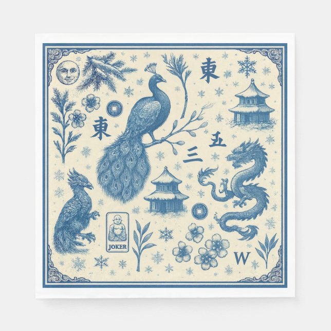 Guardanapo De Papel Holiday Mahjong Toile Napkins  (Frente)