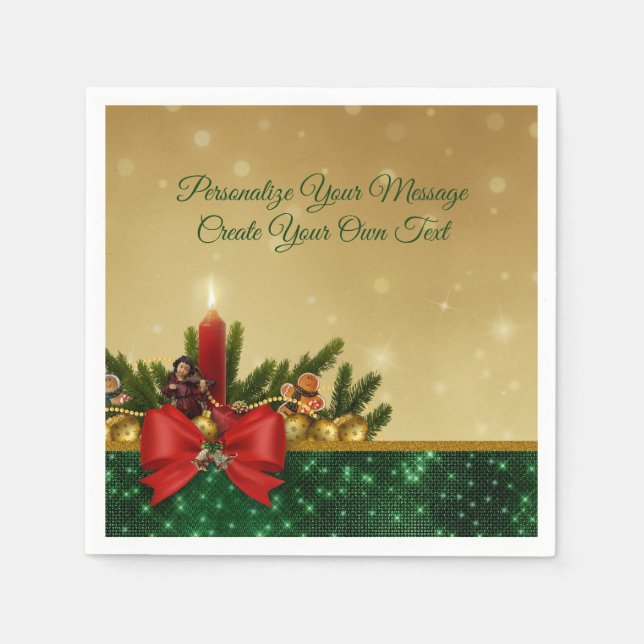 Guardanapo De Papel Holly, Arco e Vela de Natal Elegante (Frente)