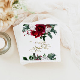 Guardanapo De Papel HOLLY Burgundy Dourado Floral Feliz Natal