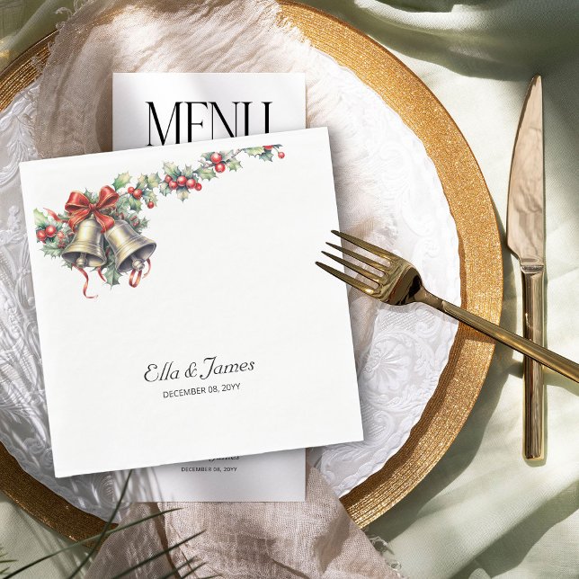 Guardanapo De Papel Holly e Bells Casamento no inverno Personalizado (Wedding Napkins from the Holly Bells Wedding Collection by Darling and May)