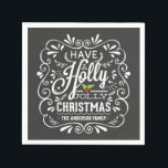 Guardanapo De Papel Holly Jolly Christmas Chalkboard Paper Napkins<br><div class="desc">Festivo e folclórico, estilo "chalk-art", design de Natal Feriado para receber cartões e convites de festas sazonais. O quadro negro timítico parece robusto com tipografia de giz-arte branca e uma mistura retrógrada de estilos com letras manuais, decorada com folhagem gelada e bagas sagradas. Adicione o seu nome ou texto personalizado...</div>