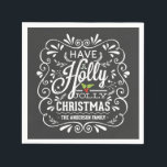 Guardanapo De Papel Holly Jolly Christmas Chalkboard Paper Napkins<br><div class="desc">Festivo e folclórico, estilo "chalk-art", design de Natal Feriado para receber cartões e convites de festas sazonais. O quadro negro timítico parece robusto com tipografia de giz-arte branca e uma mistura retrógrada de estilos com letras manuais, decorada com folhagem gelada e bagas sagradas. Adicione o seu nome ou texto personalizado...</div>