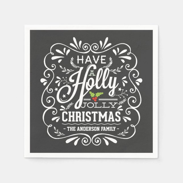 Guardanapo De Papel Holly Jolly Christmas Chalkboard Paper Napkins (Frente)