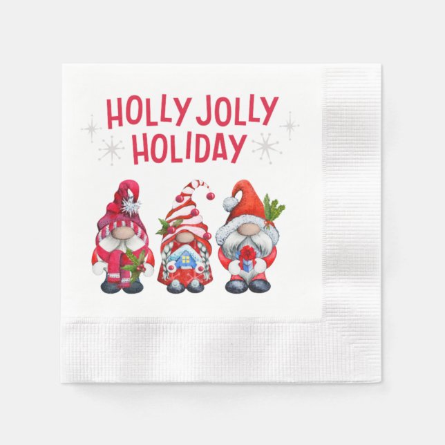 Guardanapo De Papel Holly Jolly Holiday Gnomos Whimsical Christmas (Frente)