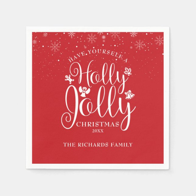 Guardanapo De Papel Holly Jolly Snowflakes Família de Feriados de Nata (Frente)
