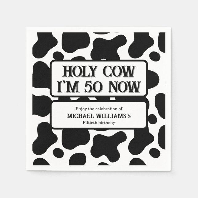 Guardanapo De Papel Holy Cow Funny Black White 50th Birthday (Frente)