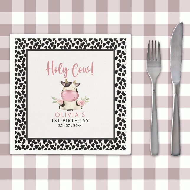 Guardanapo De Papel Holy Cow It's a Girl Cute Cow Birthday (Criador carregado)
