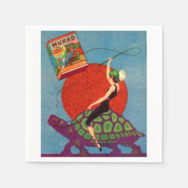 Guardanapo De Papel Homad Cigarro senhora cavalgando tartaruga gigante (Frente)