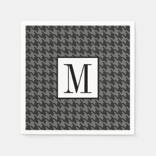 Guardanapo De Papel Homens Clássicos do Monograma Preto Houndstooth