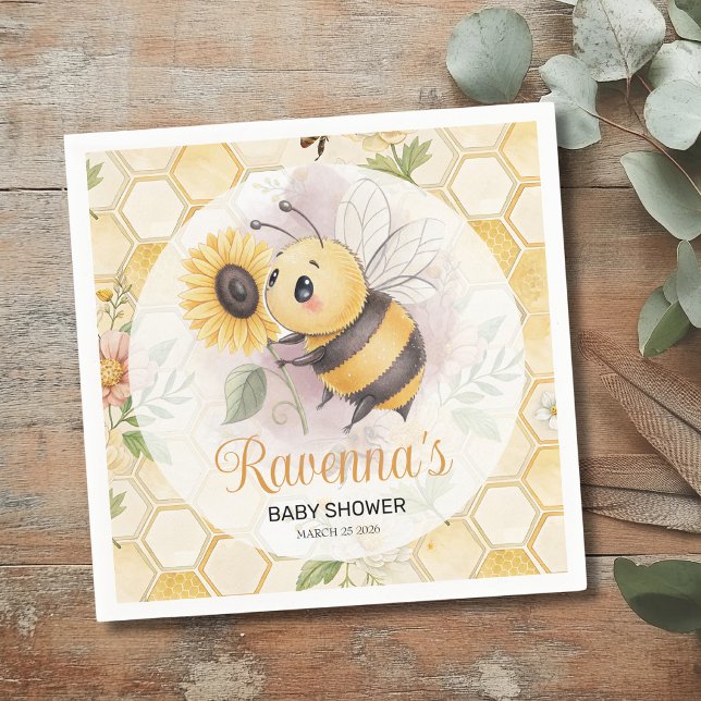 Guardanapo De Papel Honeycomb Floral Bee Personalized Baby Shower (Criador carregado)