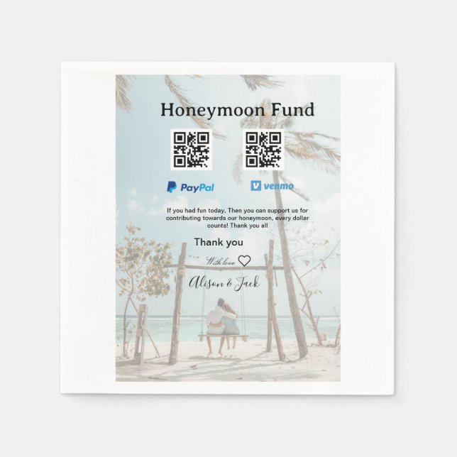 Guardanapo De Papel Honeymoon fund venomo paypal donation Q R couple (Frente)