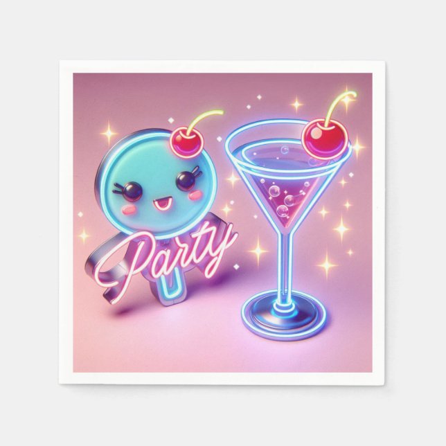 Guardanapo De Papel Hora do Partido Neon Pink (Frente)