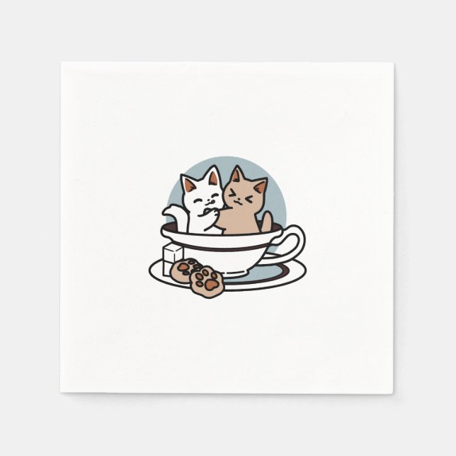 Guardanapo De Papel Hora do Tea Meow - Design de Gato e Chá (Frente)
