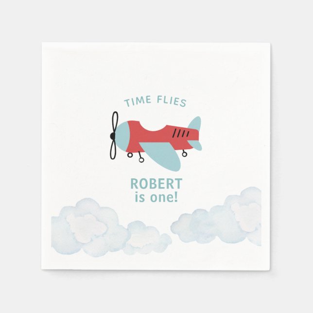 Guardanapo De Papel Hora do Voo Avião Aniversário (Frente)