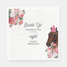 Guardanapo De Papel Horse Birthday Theme Pink Floral Girl Cowgirl