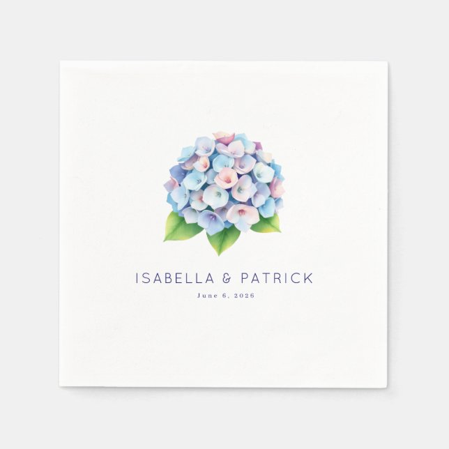 Guardanapo De Papel Hortênsia Aquarela Azul Sereno Rosa (Frente)