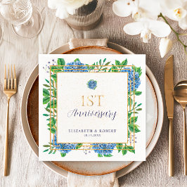 Guardanapo De Papel Hortênsia Azul 1º Aniversário de Casamento