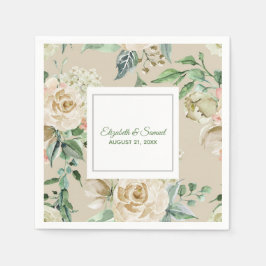 Guardanapo De Papel Hortênsia Rosa Branca Noiva Noivo Casamento Bege