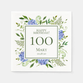 Guardanapo De Papel Hortênsias Azuis de Aniversário de 100 anos