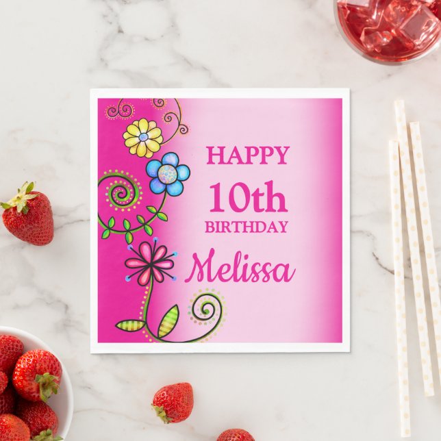 Guardanapo De Papel Hot Pink Hand-drawn Wildflowers (Insitu)