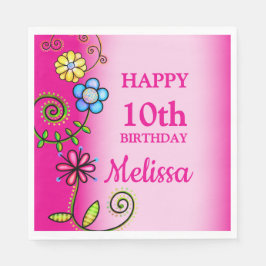 Guardanapo De Papel Hot Pink Hand-drawn Wildflowers