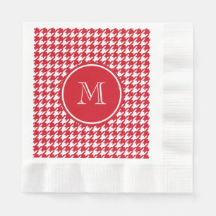 Guardanapo De Papel Houndstooth vermelho e branco seu monograma