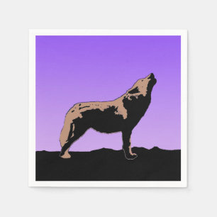 Guardanapo De Papel Howling Wolf no Sunset - Arte Original da Vida Sel