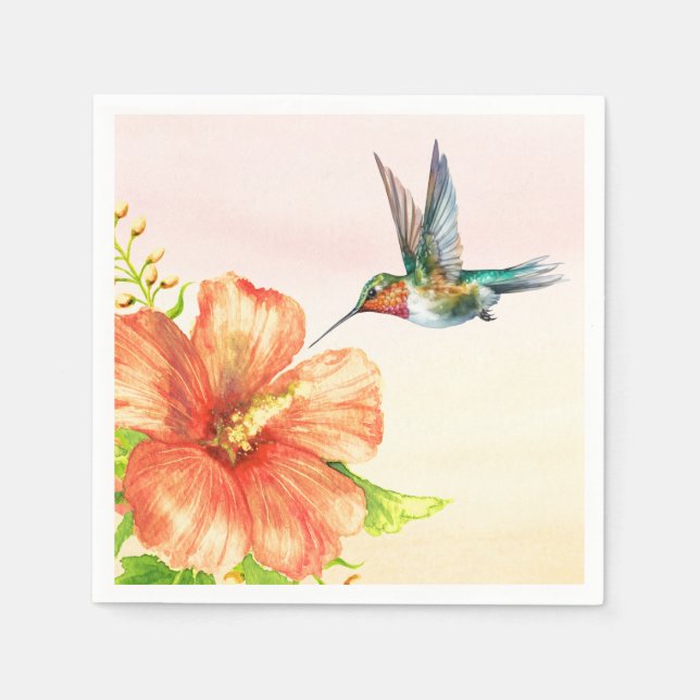 Guardanapo De Papel Hummingbird e Flor de Hibiscus (Frente)