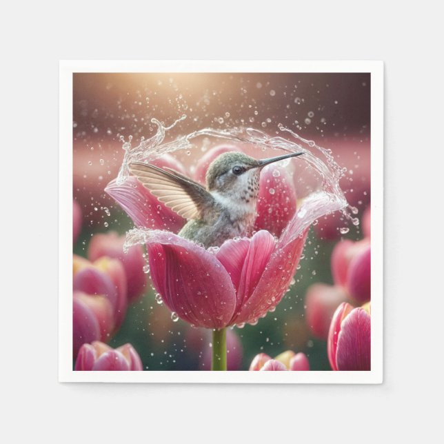 Guardanapo De Papel Hummingbird Espalhando em Tulipa (Frente)