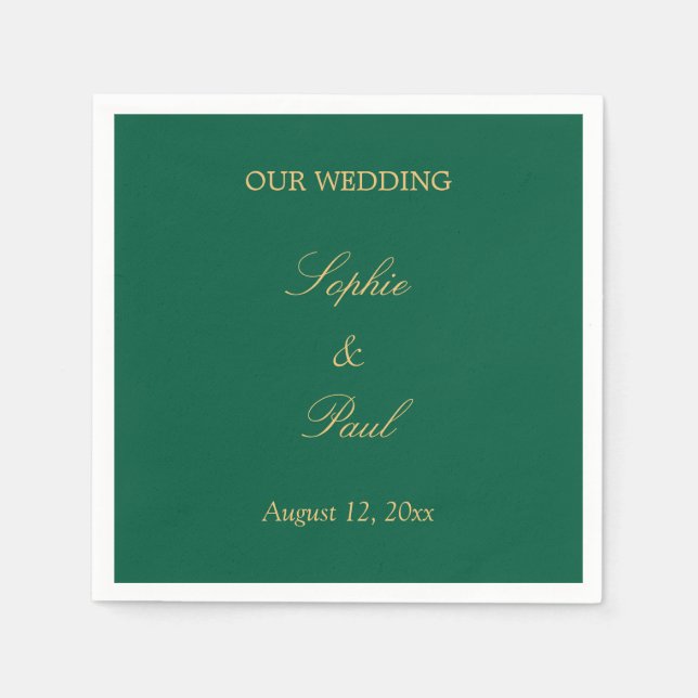Guardanapo De Papel Hunter Green Ouro Beige Wedding Napkins (Frente)