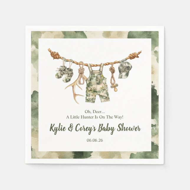 Guardanapo De Papel Hunting Clothesline Camo Boy Baby Shower (Frente)