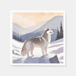 Guardanapo De Papel Husky do Alasca | Aquarela Montanha Canina