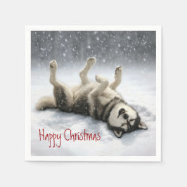 Guardanapo De Papel Husky Siberiano Criando um Anjo de Neve