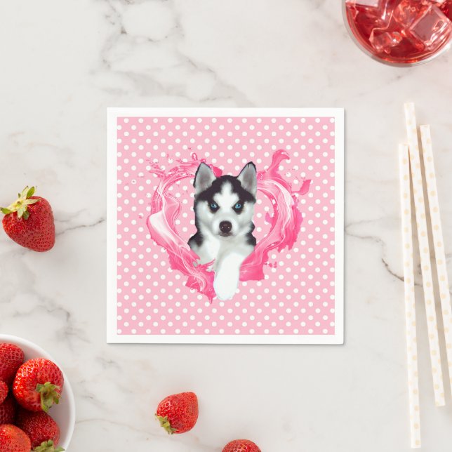 Guardanapo De Papel Husky Welpe rosa Herz Punkte (Insitu)