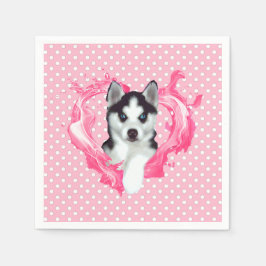 Guardanapo De Papel Husky Welpe rosa Herz Punkte