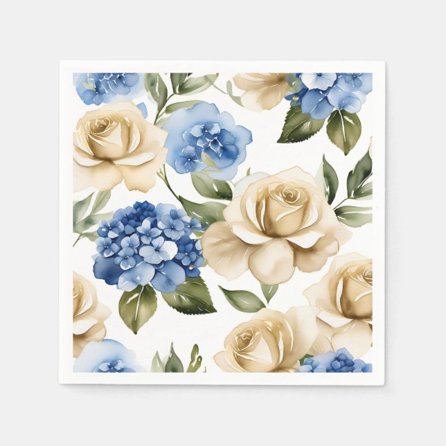 Guardanapo De Papel Hydrangea Azul E Rosas (Frente)
