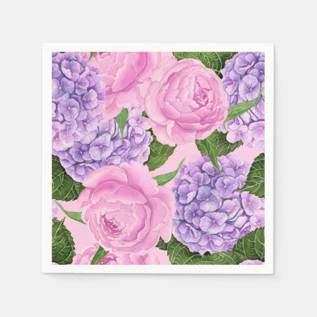 Guardanapo De Papel Hydrangea e padrões de colônia (Frente)