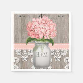 Guardanapo De Papel Hydrangea Mason Jar, Hipografada Rosa Esbranquiçad