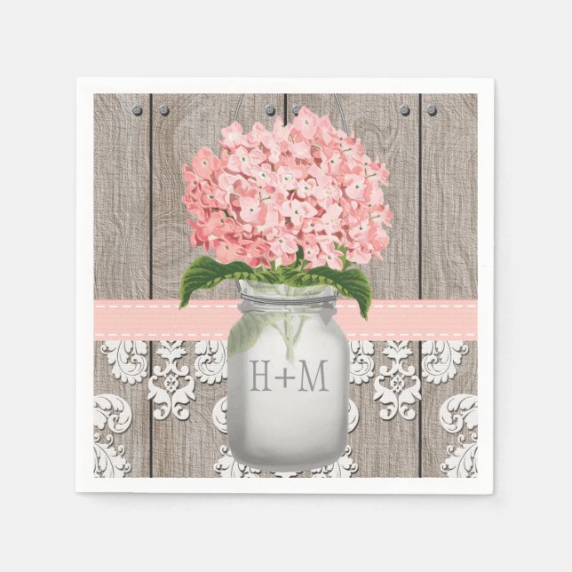 Guardanapo De Papel Hydrangea Mason Jar, Hipografada Rosa Esbranquiçad (Frente)