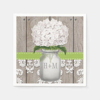 Guardanapo De Papel Hydrangea Mason Jar, Monograma Verde