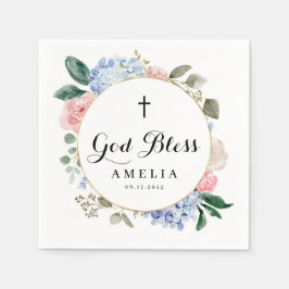 Guardanapo De Papel Hydrangeas Azuis e Batismo Deus abençoe Rosa