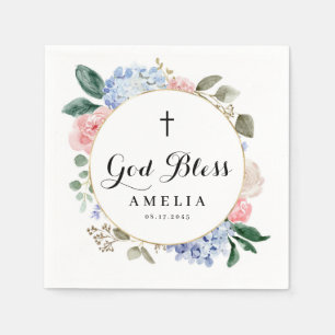 Guardanapo De Papel Hydrangeas Azuis e Batismo Deus abençoe Rosa