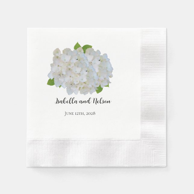 Guardanapo De Papel Hydrangeas brancas Casamento personalizado Napkins (Frente)