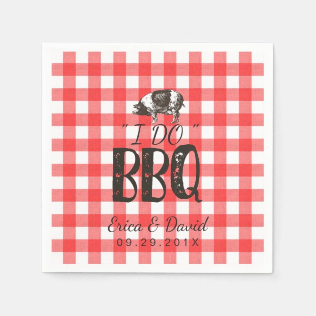 Guardanapo De Papel I Do CHURRASCO Red Gingham Pig Roast (Frente)